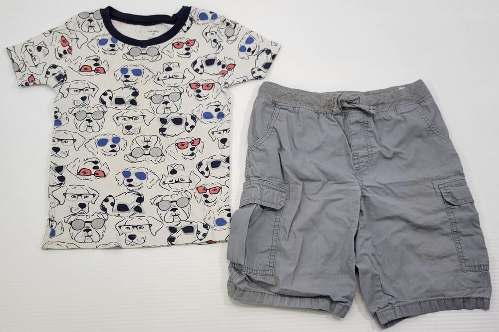 L7) Boy Carter's Kid Dog T-Shirt and Cargo Shorts Size 7